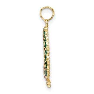 10k Yellow Gold Enamel Christmas Wreath Pendant