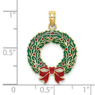 10k Yellow Gold Enamel Christmas Wreath Pendant