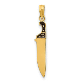 10K Yellow Gold W/ Black Enamel 3-D Butcher Knife Charm
