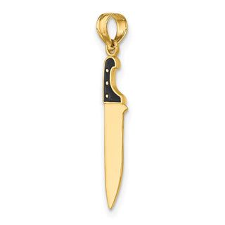 10K Yellow Gold W/ Black Enamel 3-D Butcher Knife Charm
