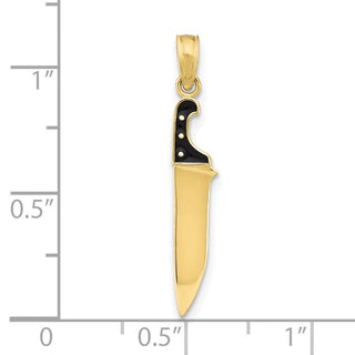 10K Yellow Gold W/ Black Enamel 3-D Butcher Knife Charm