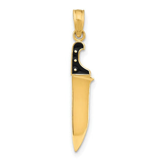 10K Yellow Gold W/ Black Enamel 3-D Butcher Knife Charm