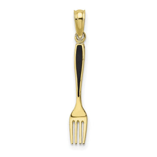 10k Yellow Gold w/Black Enamel 3-D Table Fork Pendant