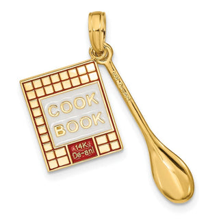 10K Yellow Gold W/Enamel 3-D Cook Book and Spoon Charm