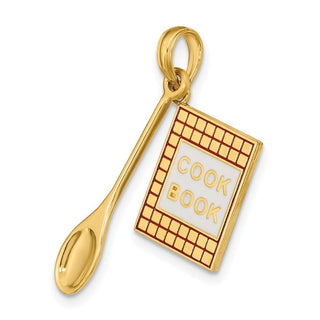 10K Yellow Gold W/Enamel 3-D Cook Book and Spoon Charm