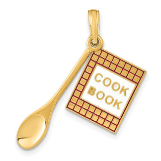 10K Yellow Gold W/Enamel 3-D Cook Book and Spoon Charm