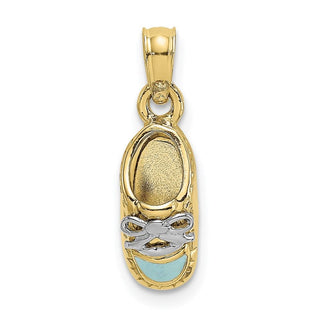 10K Yellow Gold w/Rhodium-plating 3-D Light Blue Enamel Baby Shoe Charm