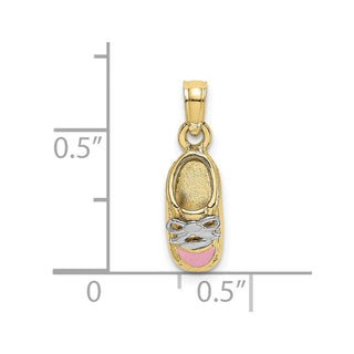 10K Yellow Gold w/Rhodium-plating 3-D Pink Enamel Baby Shoe Charm