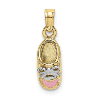 10K Yellow Gold w/Rhodium-plating 3-D Pink Enamel Baby Shoe Charm