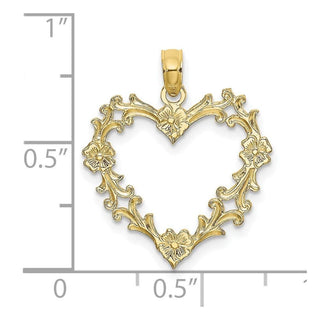 10K Yellow Gold Cut-Out Floral Heart Charm