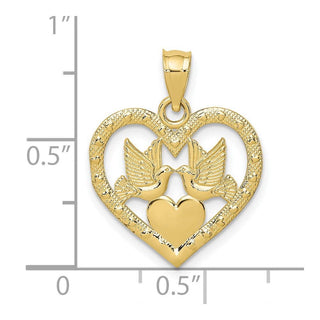 10K Yellow Gold Doves In Heart Charm
