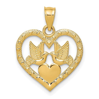10K Yellow Gold Doves In Heart Charm