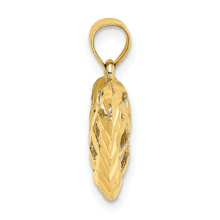 10K Yellow Gold 3-D Diamond-cut Filigree Puffed Heart Charm
