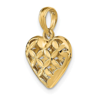 10K Yellow Gold 3-D Diamond-cut Filigree Puffed Heart Charm