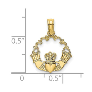 10K Yellow Gold Engraved Claddagh In Scallop Circle Charm