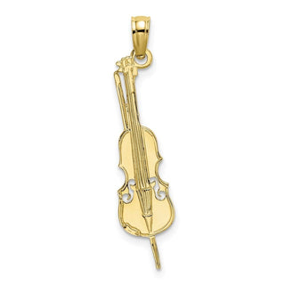 10k Yellow Gold Polished and Engraved Upright Bass Pendant