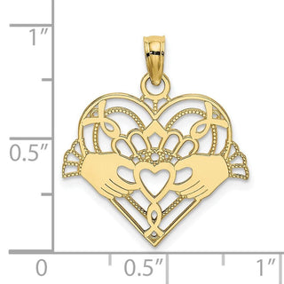 10K Yellow Gold Polished and Beaded Claddagh In Heart Charm
