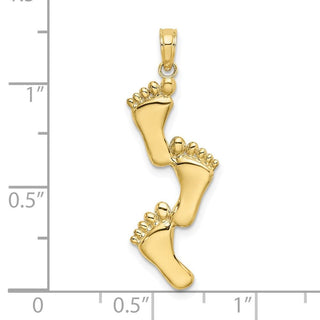10K Yellow Gold Polished Triple Vertical Feet Charm