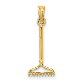 10K Yellow Gold 3-D Landscape Rake Garden Tool Charm