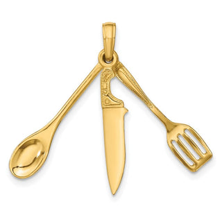 10K Yellow Gold 3-D Moveable Spatula, Spoon, and Knife Charm