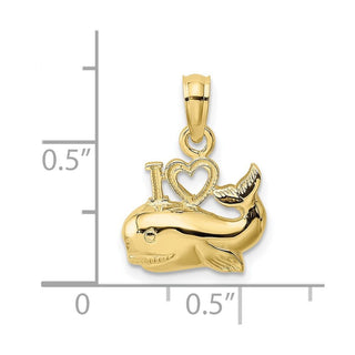 10k Yellow Gold Polished I Heart Whale Pendant