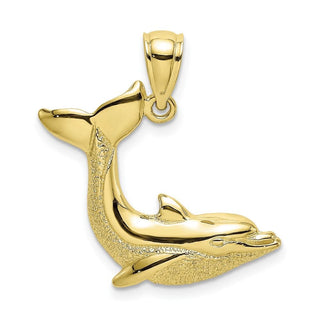 10k Yellow Gold Textured Dolphin Jumping Pendant 10k7420