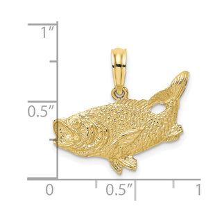 10K Yellow Gold 2-D Bass Fish w/ Tail Up Charm