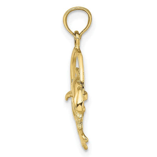 10k Yellow Gold Polished Dolphin Jumping Through Hoop Pendant 10k7706