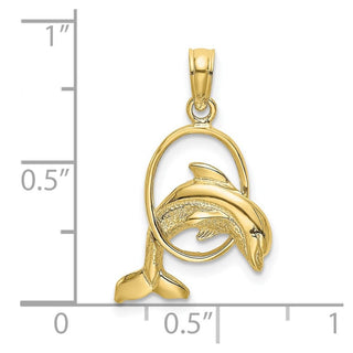10k Yellow Gold Polished Dolphin Jumping Through Hoop Pendant 10k7706