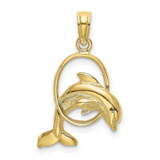 10k Yellow Gold Polished Dolphin Jumping Through Hoop Pendant 10k7706