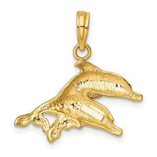 10K Yellow Gold 2-D Polished /Engraved Dolphins Charm
