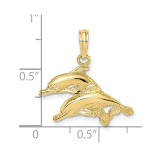10K Yellow Gold 2-D Polished /Engraved Dolphins Charm