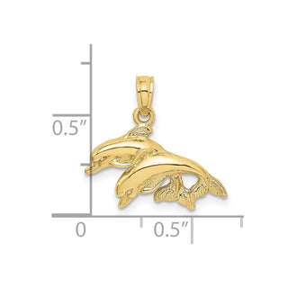 10k Yellow Gold Polished Double Dolphins Jumping Left Pendant