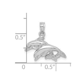 10k White Gold Polished Double Dolphins Jumping Left Pendant