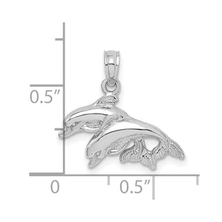 10k White Gold Polished Double Dolphins Jumping Left Pendant