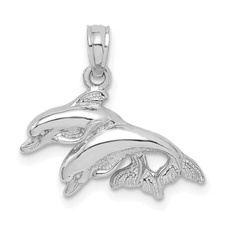 10k White Gold Polished Double Dolphins Jumping Left Pendant
