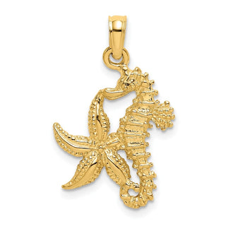 10K Yellow Gold Starfish and Seahorse Charm