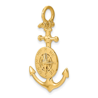10K Yellow Gold 3-D Small Anchor w/ Nautical Compass Charm