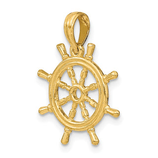 10k Yellow Gold 3-D Ship Wheel Pendant