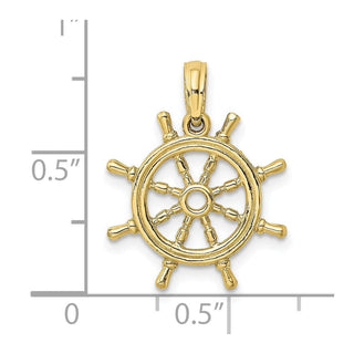 10k Yellow Gold 3-D Ship Wheel Pendant