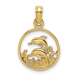 10K Yellow Gold Two Dolphins in Circle Charm