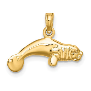 10K Yellow Gold 3-D Polished Swimming Manatee Charm