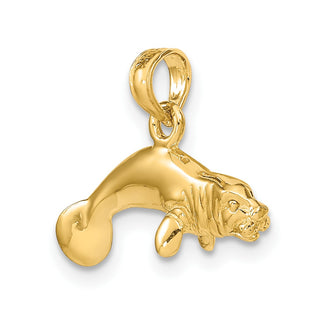 10K Yellow Gold 3-D Polished Swimming Manatee Charm