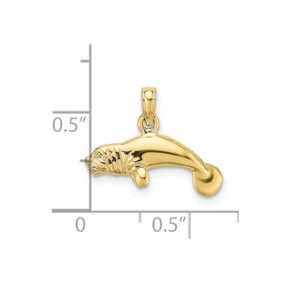 10K Yellow Gold 3-D Polished Swimming Manatee Charm