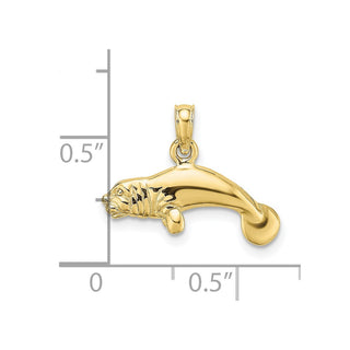 10K Yellow Gold 3-D Polished Swimming Manatee Charm