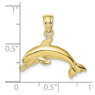 10k Yellow Gold Textured and Polished Dolphin Jumping Pendant