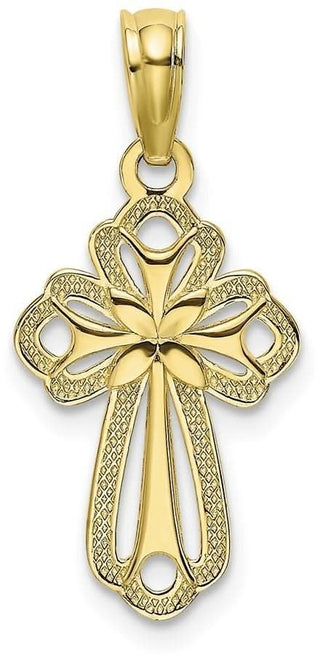 10k Yellow Gold Cut-Out Polished and Textured Cross Pendant
