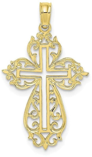 10k Yellow Gold Cut-Out Scroll Framed Cross Pendant