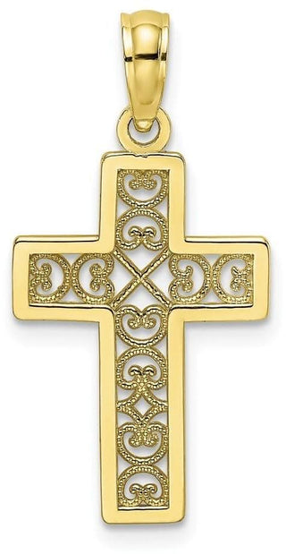 10k Yellow Gold Textured Lace Center Cross Pendant 10k8504