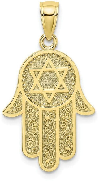 10k Yellow Gold Jewish Hand Of God With Star Of David Pendant